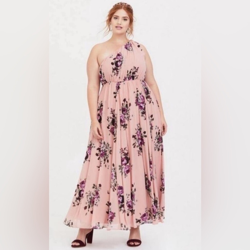 Torrid  One Shoulder dress formal floral 28 chiffon wedding